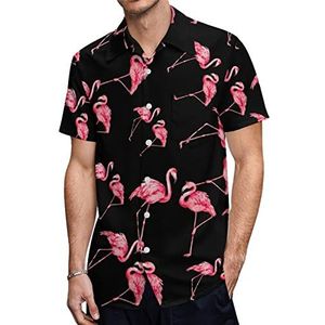 Aquarel Flamingo Hawaïaanse shirts voor heren, casual overhemd met korte mouwen, knoopsluiting, vakantie, strandshirts, L