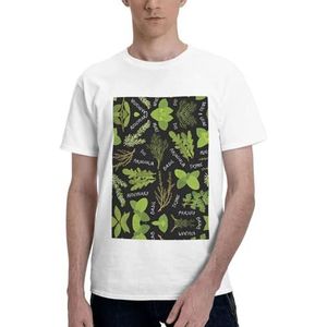 CKGODGF Basil tijm dille & rozemarijn print heren katoenen T-shirt, casual en comfortabel korte mouw, geschikt voor fitness en dagelijks gebruik, Wit, S