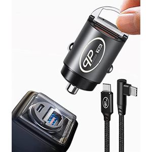 Plp tek USB auto-oplader voor auto (30W Dual USB [C+A] met 60W PD-kabel, grijs)