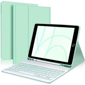 Toetsenbordhoes voor iPad 10e generatie (10,9-inch, 2022), 7-Kleuren Achtergrondverlichting, Magnetisch Afneembaar Draadloos Toetsenbord met S-Penhouder,Groen