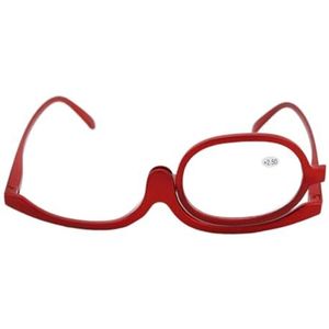 Jeorywoet Vergrootglas Make-up Bril Met Graden - Flip-up Cosmetische Opvouwbare Algemene Voor Vrouwen Maken of Lezen, Rood (+250), Eén Maat