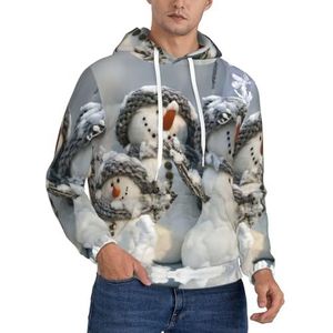 JEJEA Xmas Sneeuwman Print Heren Casual Hoodie, Lange Mouw Sweatshirt Comfort Ademend Gym Hoodie Met Zak, Zwart, S