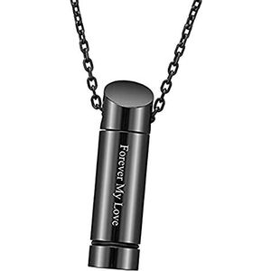 SASHUN XLIAN326 Aangepaste Roestvrij Staal Crematie Sieraden Voor As Urn Ketting Hanger Voor Mannen Mannelijke Hip Hop Geschenken Memorial Ash Sieraden Huisdier Memorial (Metalen kleur: Zwart graveren)