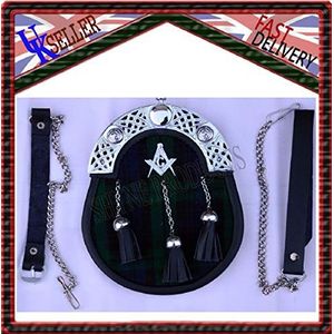 SHYNE KILTS U.K Volledige Jurk Kilt Sporran Zwart Horloge Vrijmetselaar Crest Met 3 Kassen & Ketting