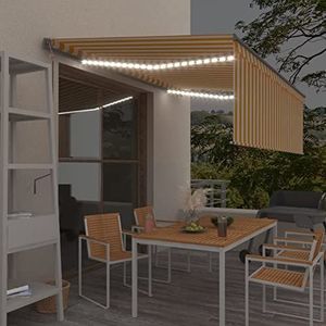 Rantry Mobiel automatisch zonnezeil met led-sensor, 4,5 x 3 m, geel, wit, voor buiten, inkijkbescherming, zijdelingse schuifgordijn voor tuin, balkon, terras
