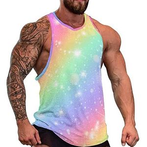 Glitters Regenboog Hemel Mens Spier Tank Top Gym Fitness Tank Shirts Volledige Print Mouwloze Tees Vest 2XL