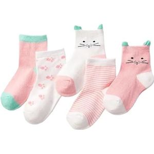 5 paar sokken Sokken 0-1-3-7Y Katoen Dierenpatroon Fade Free Soft Sokken (Color : Pink Cat, Size : 4-6 Years (14-16cm))