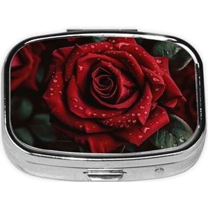 Kleine Pillendoos Draagbare Pillendoos 2 Compartiment Metalen Pil Vitaminen Houder Organizer Leuke Rode Rose Reizen Pillendoos voor Portemonnee Pocket