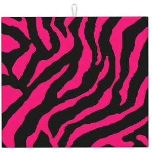 Zebra Tiger Leopard Roze Droogmat voor Keuken, Midden is gemaakt van composiet sponzen, microvezel absorberend, opvouwbaar en hangbaar voor afdruiprek, babyflessen koffiepads 40 x 45 cm