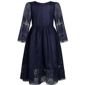 Bonny Billy Meisjes Jurken Lange Mouw Winter Tule Kanten Bloemen Formele Avondjurk Trouwjurk Feestjurk 3-4 Jaar/98-104 Blauw