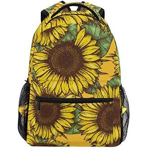 Jeansame Rugzak School Tas Laptop Reizen Tassen Vintage Olie Schilderen Geel Zonnebloemen Bloemen