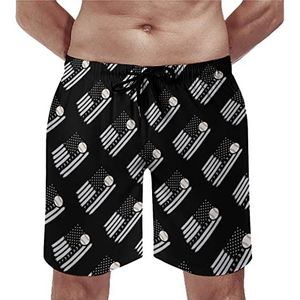 Honkbal met Amerikaanse vlag heren zwembroek casual strand shorts met compressie voering sneldrogende badmode met zakken 2XL
