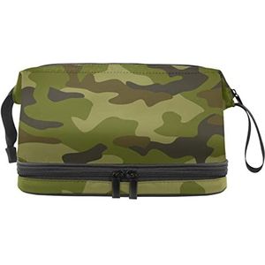 Grote capaciteit reizen cosmetische tas,Camouflage groen patroon,Make-up tas,Waterdichte make-up tas organisator, Meerkleurig, 27x15x14 cm/10.6x5.9x5.5 in