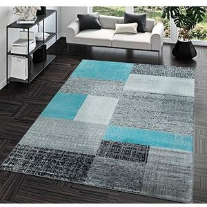 Laagpolig tapijt, voordelig, onderhoudsvriendelijk, vintage, ruitpatroon, wit, grijs, turquoise, maat: 160x220 cm