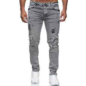 Reslad Jeans heren destroyed look slim fit denim stretch jeansbroek RS-2062, grijs (2090), 29W / 32L