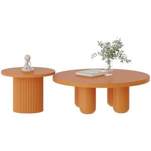 GEIRONV Ronde Nestbare Salontafel, for Balkon Woonkamer Slaapkamer Salontafel Thuiskantoor Ronde Salontafel 3 Maten Beschikbaar Nesttafel (Color : Orange, Size : 80+50cm)