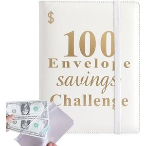 100 Enveloppen Challenge Binder,100 enveloppen 5050 dollar uitdagingsboek - Cash Saving Binder Vacation Fund, draagbare geldorganisator voor het kopen van een auto Aibyks