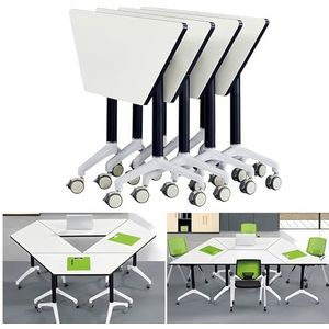 Conferentieruimtetafel - Trapeziumvormige moderne kantoorvergadertafel, opvouwbare vergadertafel mobiele trainingstafel flip-top trainingsseminartafel met vergrendelbare wielen, 47,2 x 23,6 x 29,5