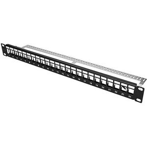 Patchpaneel 24 poorten STP, patchpaneel 19 inch, 24 poorten RJ45, rack 1U, patchpaneel, netwerk, 19 inch compatibel met rackinbouw, modulair, voor serverkast netwerkkast