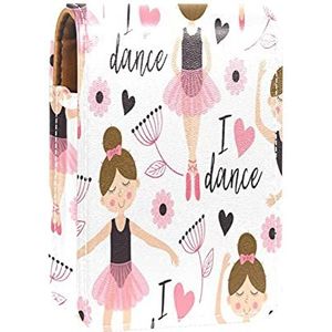 Ballerina's Ballet Meisje Prints Lippenstift Case Mini Lippenstift Houder Organizer Tas met Spiegel voor Portemonnee Reizen Cosmetische Pouch, Multi kleuren, 9.5x2x7 cm/3.7x0.8x2.7 in, Beauty Case