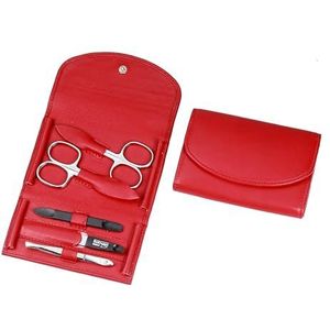 Manicure Set - 5-delige nagelverzorgingsset - echt nappa-lamsleer manicure etui - nagelschaar, huidschaar, nagelvijl, pincet en dubbel instrument (rood)
