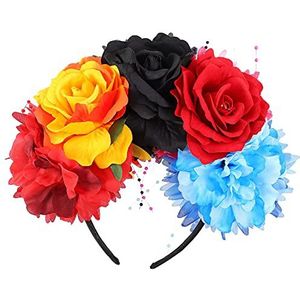 Dag van de Dode Bloem Hoofdband Mexicaanse Rose Flower Crown Party Kostuum Hoofddeksel for vrouwen (Color : Color 1)