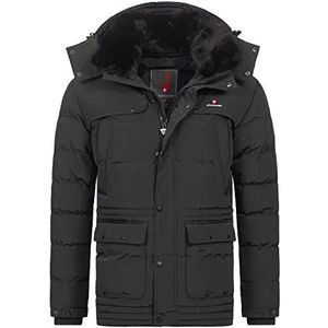 Höhenhorn Achalm Gewatteerde winterjas voor heren, gewatteerd, met afneembare capuchon en kraag van imitatiebont, zwart, S