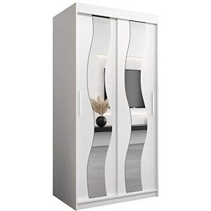 MEBLE KRYSPOL Sewilla 100 slaapkamerkast met twee schuifdeuren, spiegel, kledingroede en planken - 100x200x62cm - mat wit