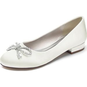 Dames Satijnen Bruiloft Flats voor Bruid Ronde Neus Slip On Formele Jurk Platte Schoenen Avond Bruids Feest Jurk Platte Schoenen,ivoor,36 EU