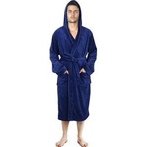 NY Threads Badjas met capuchon voor heren, zachte fleece, ochtendjas voor heren, nachtkleding en badjassen, marineblauw, L