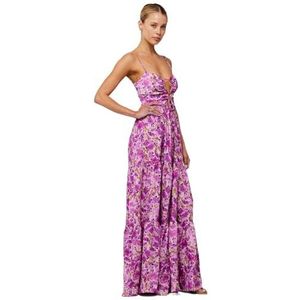 Zomerjurk met bloemenprint for dames, maxi-jurken met bandjes, uitgeholde strik en zwierige strandjurken(Purple,XL)