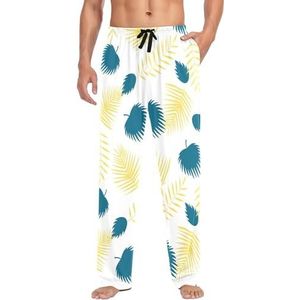 LI ZHI XIN Heren Pyjama Broek Lange Pyjama Bodem Lente Herfst Dunne Losse Stijl Elastische Taille Tie Band Met Zak S-XXL Tropische Planten Bladeren, Meerkleurig, S