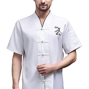 YWUANNMGAZ Unisex korte mouw chef-kok jas met zakken, heren dames lichtgewicht restaurant werkkleding en uniformen voor koken (kleur: wit, maat: D (2XL))