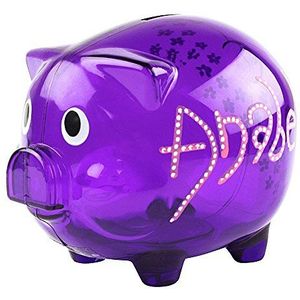 eBuyGB Gepersonaliseerde Transparante Plastic Piggy Bank/Spaarpot (Paars)