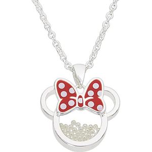 Disney Minnie Silver Plated Brass met rode Enamel Bow June Birthstone Floating Stone Necklace CF00308SJUNL-Q.PH