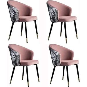 GEIRONV Set van 4 fluwelen eetkamerstoelen, woonkamerstoel met metalen poten fluwelen zitting en rugleuningen moderne huishoudelijke slaapkamer dressing stoel Eetstoelen (Color : Peach Pink)