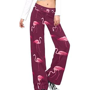Cartoon Roze Flamingo Vogel Vrouwen Broek Casual Broek Elastische Taille Lounge Broek Lange Yoga Broek Rechte Been
