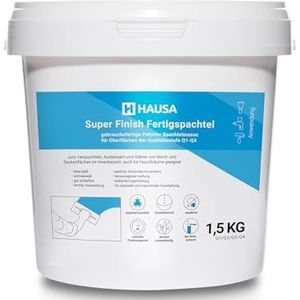 HAUSA Kant-en-klare spatel Super Finish fijnpleisterwerk wit 1,5 kg Q1/Q2/Q3/Q4 plamuurgips gipspatel fijne spatel massa glad oppervlak gevuld
