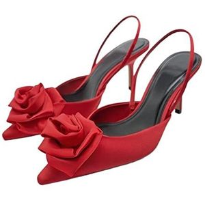 TABKER Sandalen met hak dames pumps puntige teen bruiloften bruids hoge hakken rode dunne hak sandalen dames elegante hak schoen (kleur: rood, maat: 4,5 UK)