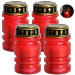 LED grafkaars rood flikkerend: 4 stuks led-graflichten voor buiten, rood IP44 waterdicht outdoor vlamloos kaarslicht, werkt op batterijen, grafkaars begraafplaats kaars graflantaarn graflamp