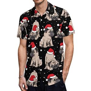 Kerst Puppies Pugs Heren Korte Mouw Shirts Casual Button-down Tops T-shirts Hawaiiaanse Strand Tees 3XL