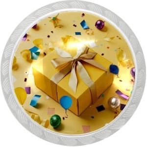 lcndlsoe Elegante ronde transparante kastknop, set van 4, voor kasten, ijdelheden en kasten, geel geschenkpatroon