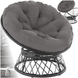 tectake® Papasan Stoel - Gezellige Draaistoel met Ronde Kussens - Comfortabele Rotan Stoel - Draaibare Loungestoel - Ronde Relax Rotan Rieten Stoel voor Woonkamer, Leeshoek, Lounge - Zwart