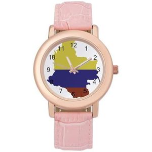 Vlag Kaart van Colombia Horloges voor Vrouwen Mode Sport Horloge Vrouwen Lederen Horloge