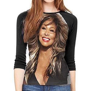 maichengxuan Tina Turner T-shirt dames slank 3/4 mouw T-shirt grafische top, stijlvolle eenvoudige ronde hals halve mouw - - XL