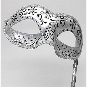 DAMES SPARKLING ZWART & ZILVER VENETIAANSE MASQUERADE CARNAVAL PARTY OOG HAND HOUD MASKER OP EEN STICK MET DIAMONTES