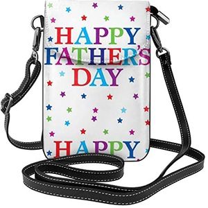 Stars And Happy Fathers Day lederen crossbody flip telefoontas met afneembare schouderbanden, gebruikt voor reizen, dating, vakantiegeschenken, Zwart, Eén maat