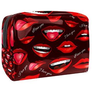 Make-uptas PVC toilettas met ritssluiting waterdichte cosmetische tas met sexy rode lippen patroon voor vrouwen en meisjes