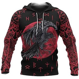 Mens Noorse Mythologie Viking Rune Pullover Hoodie, Vintage Odin Crow Tree Of Life Tattoo Sweatshirts, Middeleeuwen Totem Print Koord Met Lange Mouwen Streetwear
