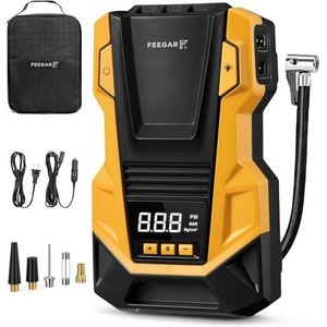 Feegar Compressor voor de auto, 12 V DC/230 V AC, dubbele stroombronnen, metalen cilinder, hoge druk tot 10,3 bar, max. luchtverplaatsing van 36 l/min, multifunctionele luchtcompressor voor fiets,